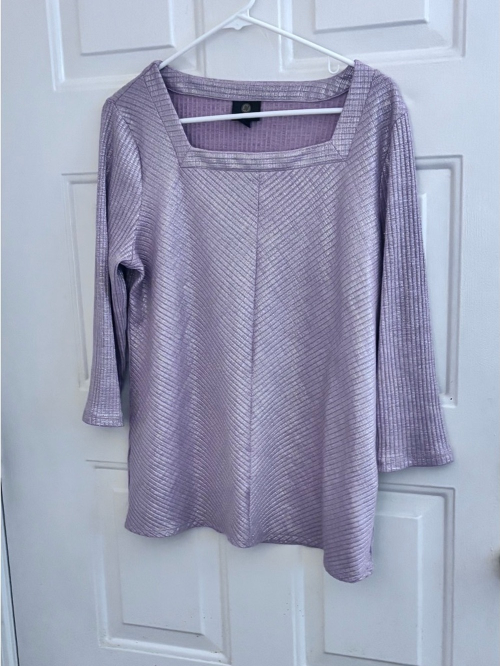 JM Collection Lavender Metallic Square-Neck Knit Top